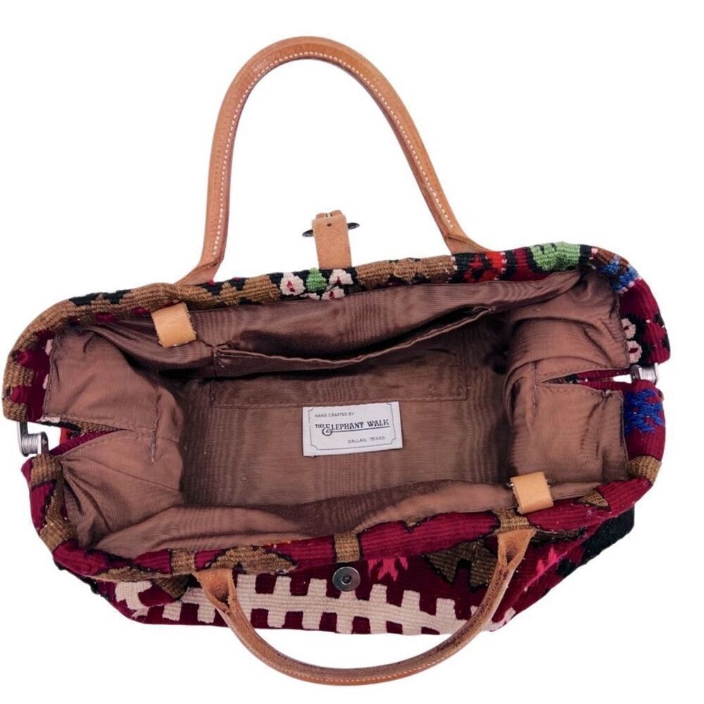 The Elephant Walk Bag Leather Fabric Red Brown Hand Crafted - Picture 7 of 8